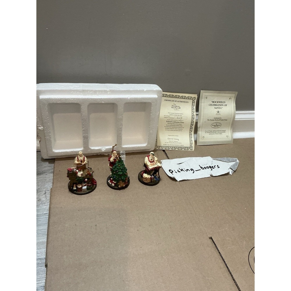 Vintage Set Of 3- 1993 Norman Rockwells Celebration Of Santa Ornaments Nostalgia